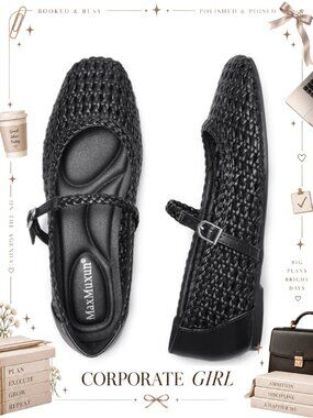 Woven Square Toe Mary Jane Ballet Flats Comfortable Dressy Shoes